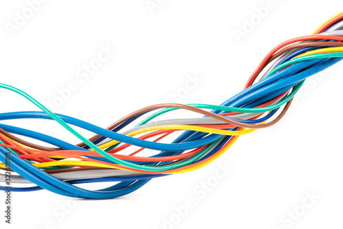 Colorful electrical cable isolated on white background