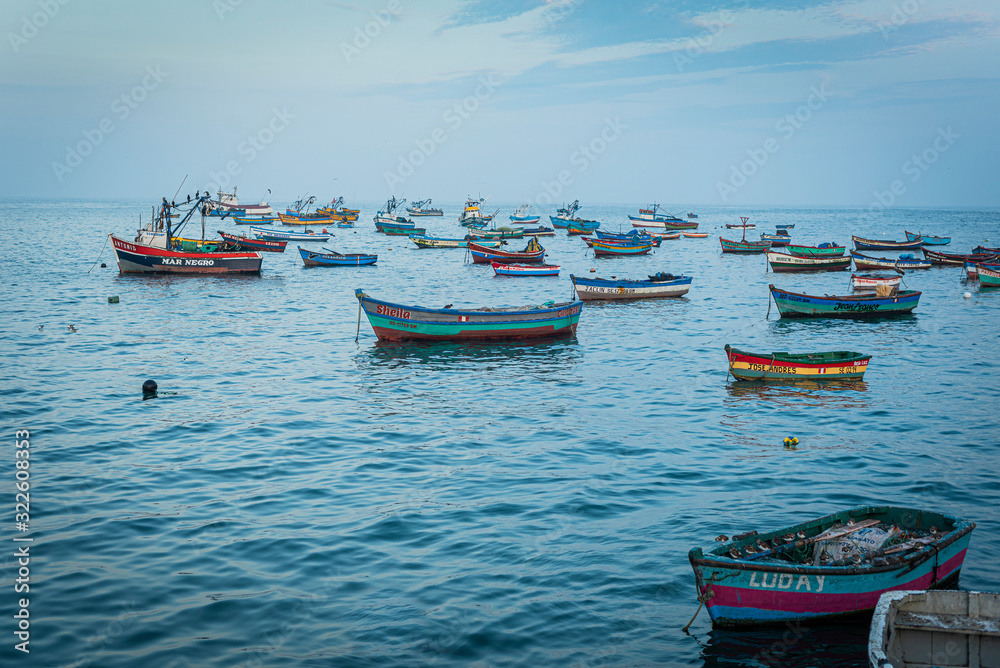 Artesanal fishing boats on the water early in the morning