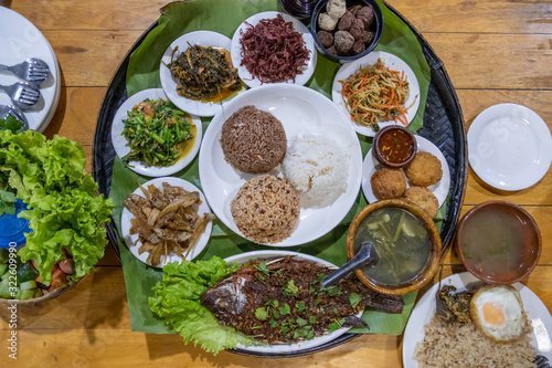 Selection of various Shan style dishes in Myanmar