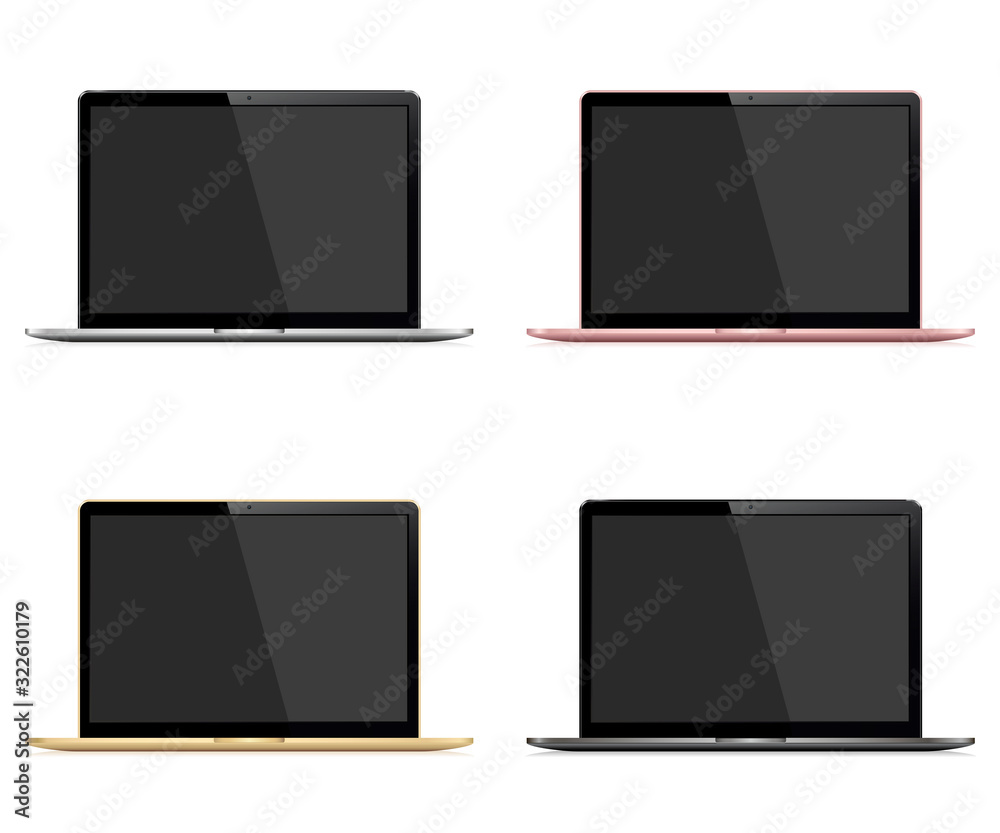 Laptop vector set. Silver, dark grey, gold and rose color. Laptop vector set. Silver, dark grey, gold and rose color.