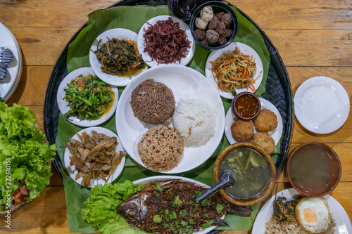 Selection of various Shan style dishes in Myanmar