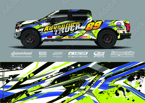 Truck wrap design vector illustration. Modern sport graphics. Abstract stripe racing and grunge background for wrap all vehicle, race car, rally, adventure vehicle and car livery.