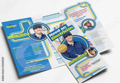 Electrician Trifold Brochure Layout with Electrical Elements Stock ...