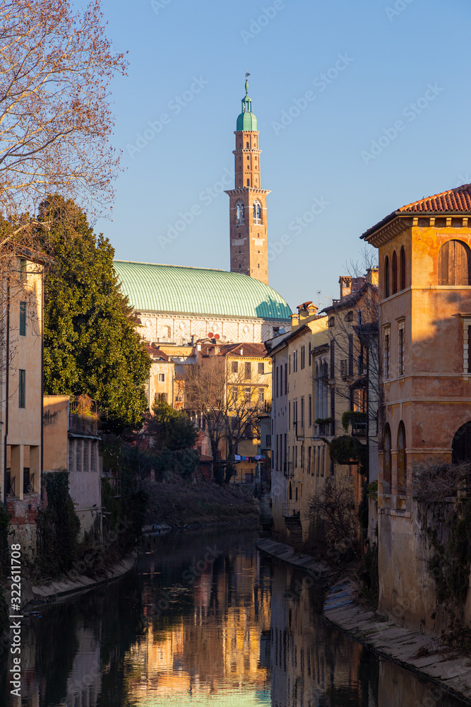 Fototapeta premium View of the the Basilica Palladiana in Vicenza, Italy. The city of Palladio, from the name of the architect who designed most of his works here in the late Renaissance