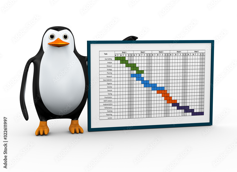 Obraz premium 3d penguin with Gantt Chart project management