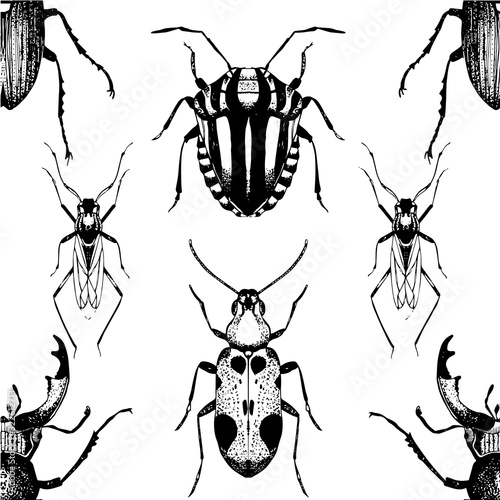 Seamless pattern with bugs and beetles.