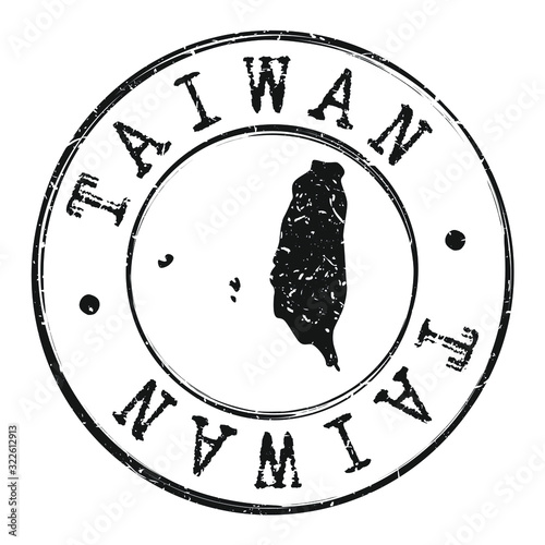 Taiwan Map Silhouette. Postal Passport Stamp Round Vector Icon.