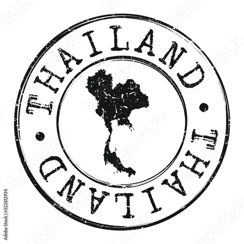 Thailand Map Silhouette. Postal Passport Stamp Round Vector Icon.