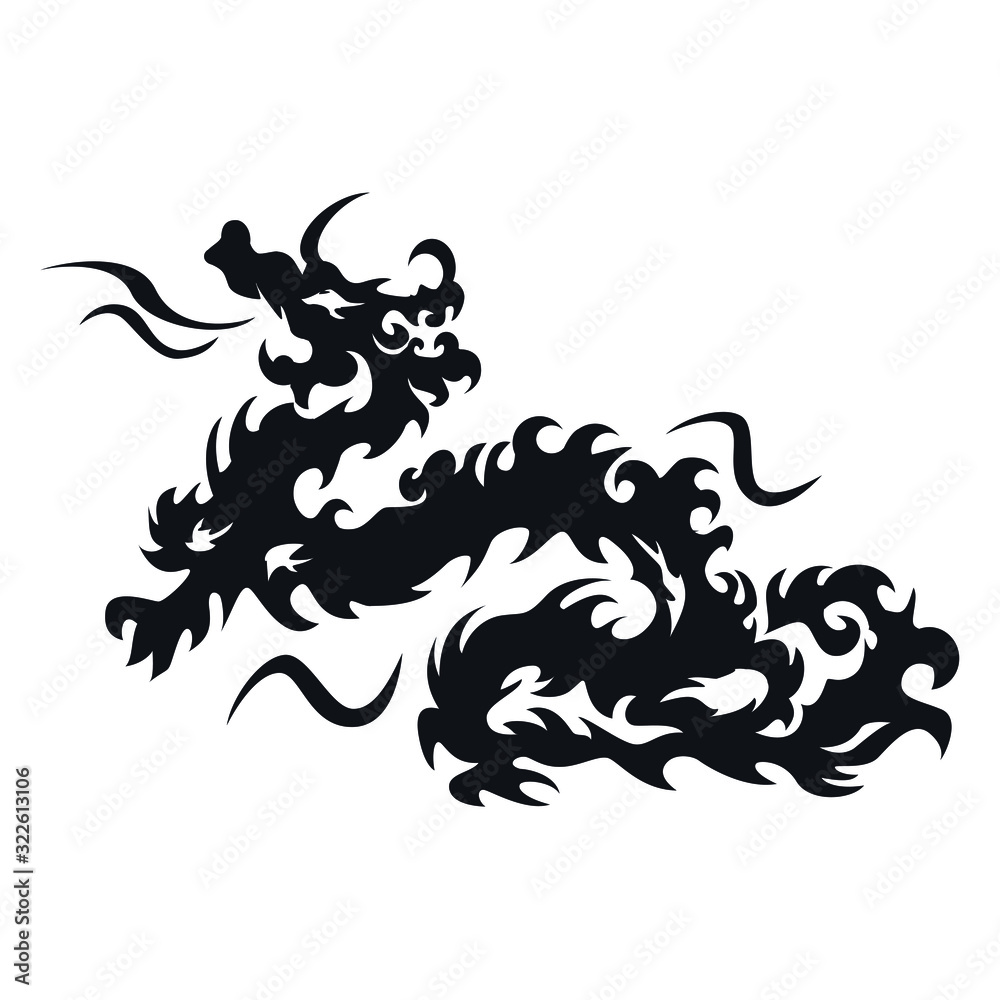 Asian dragon vector flat silhouette Asian dragon vector flat silhouette