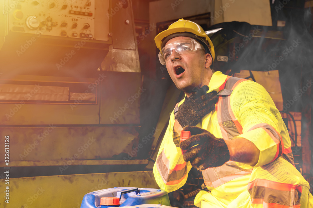engineer working in industrial company with mechanical receiving toxic