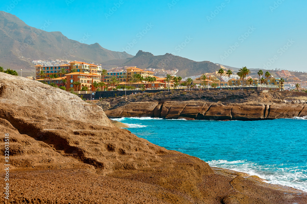 Tenerife island landscape. Ocean bay. Seaside resort.