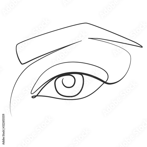 Eye of a young woman one line drawing on white isolated background. Vector illustration 