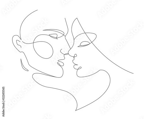 Sensual kiss of lovers continuous line