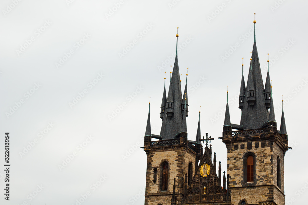 Obraz premium Prague. 10.05.2019: Staircase to the treasury, Saint Vitus's Cathedral, Prague castle, Prague, Czech Republic. Gothic ornamental detail of roof St. Vitus Cathedral.