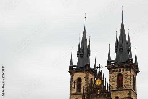 Prague. 10.05.2019: Staircase to the treasury, Saint Vitus's Cathedral, Prague castle, Prague, Czech Republic. Gothic ornamental detail of roof St. Vitus Cathedral.