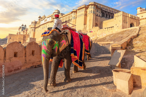 Fotografie, Obraz Riding an elephant in Amber Fort, Jaipur, Rajasthan, India