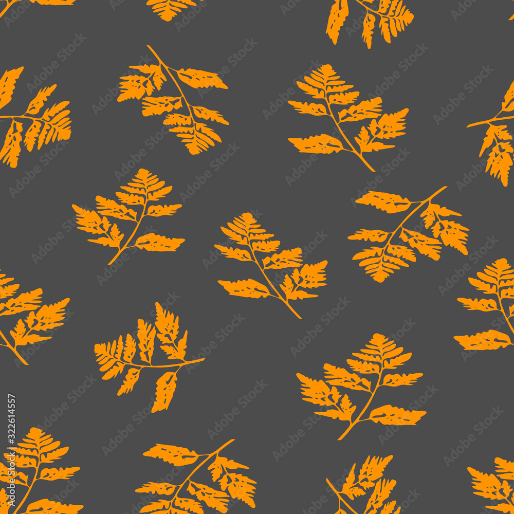 Vector Illustration of orange carved fall leaves isolated on a gray background, Seamless pattern Vector Illustration of orange carved fall leaves isolated on a gray background, Seamless pattern