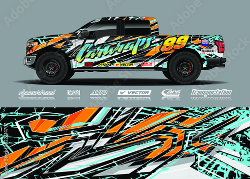 Truck wrap design vector illustration. Modern sport graphics. Abstract stripe racing and grunge background for wrap all vehicle, race car, rally, adventure vehicle and car livery.