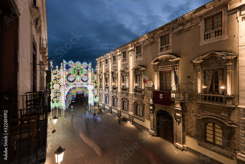 City Hall building during Saint Agatha festival, Cathedral Square, Catania, Italy
