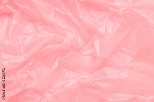 Close up Texture of a Pink Plastic garbage Bag. Pink Polyethylen