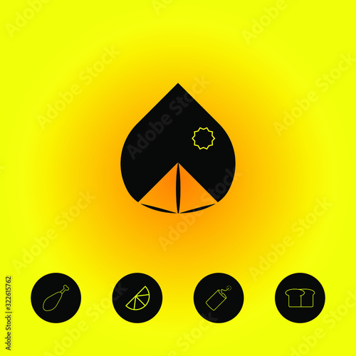 egyptian pyramid and four bonus icons on a yellow background, vector graphics