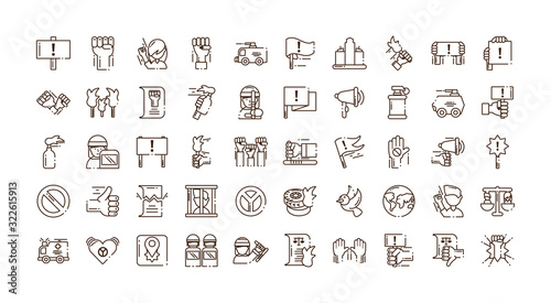 icons set of protest concept, line style