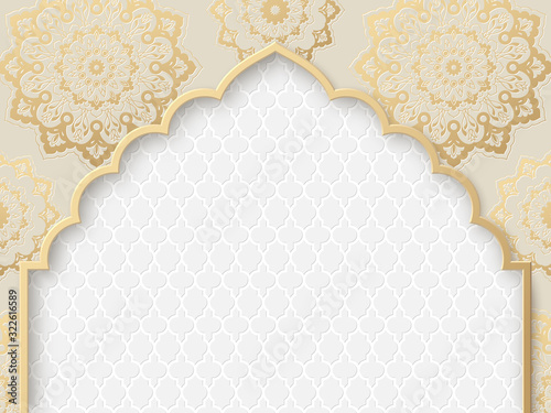 Vector ornate frame with indian or arabesque motif. Template for indian, arabic wedding invitations, oriental holidays. Copy space. photo