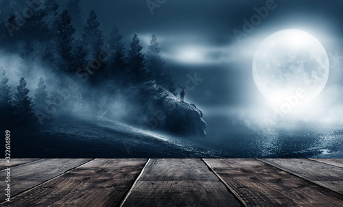 Night landscape and wooden ...