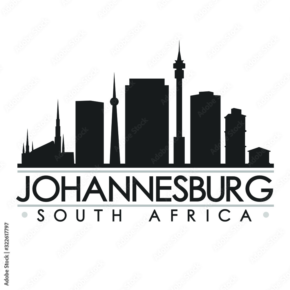 Johannesburg South Africa Skyline. Silhouette Skyline Stamp Vector City Design.