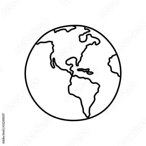 Vector illustration of planet Earth, hand drawn line art. North and South America, Africa