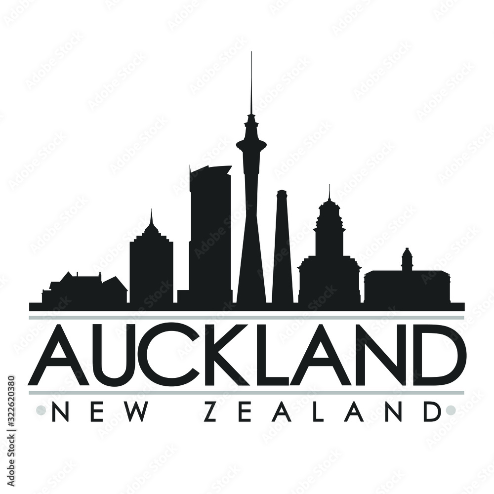 Auckland New Zealand Skyline. Silhouette Design City Vector Art Famous Buildings.