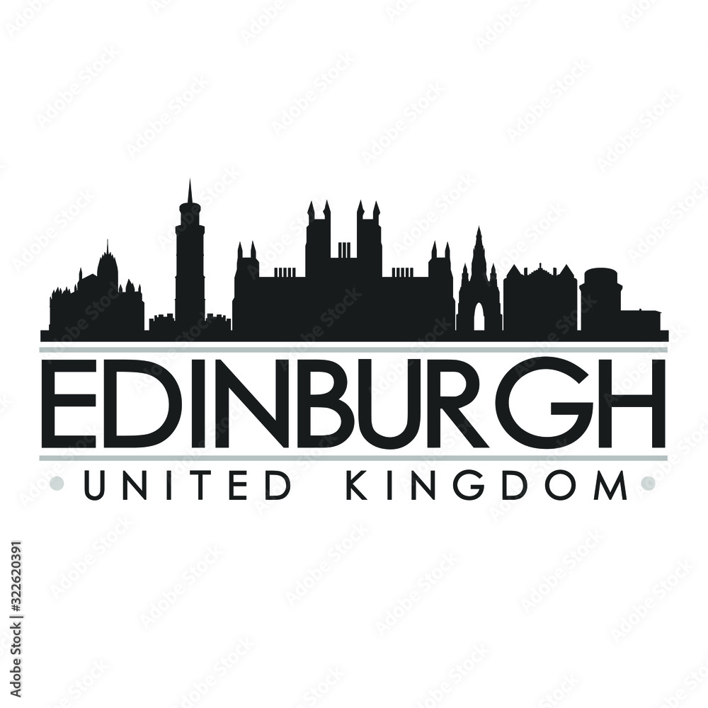 Edinburgh Scotland UK Skyline. Silhouette Design City Vector Art Landmark.
