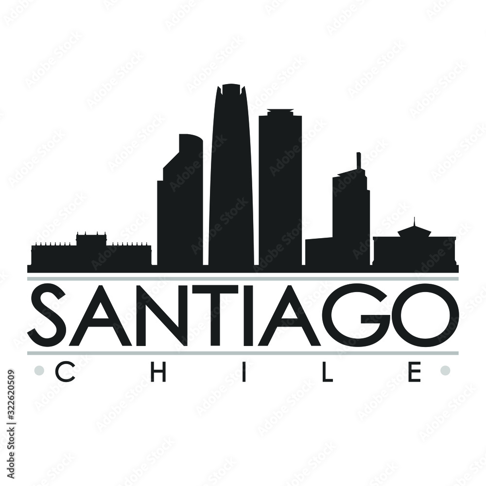 Santiago Chile Skyline. Silhouette Design City Vector Art Famous Buildings.