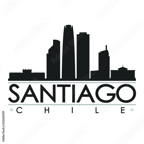 Santiago Chile Skyline. Silhouette Design City Vector Art Famous Buildings.