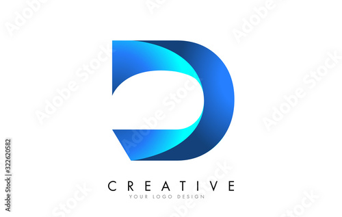 D Letter Logo Design with 3D and Ribbon Effect and Blue Gradient.