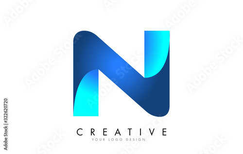 N Letter Logo Design with 3D and Ribbon Effect and Blue Gradient. photo