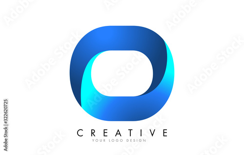 O Letter Logo Design with 3D and Ribbon Effect and Blue Gradient.