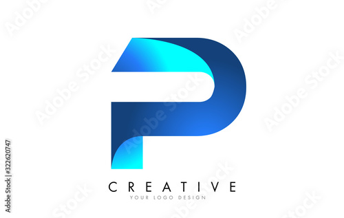 P Letter Logo Design with 3D and Ribbon Effect and Blue Gradient.