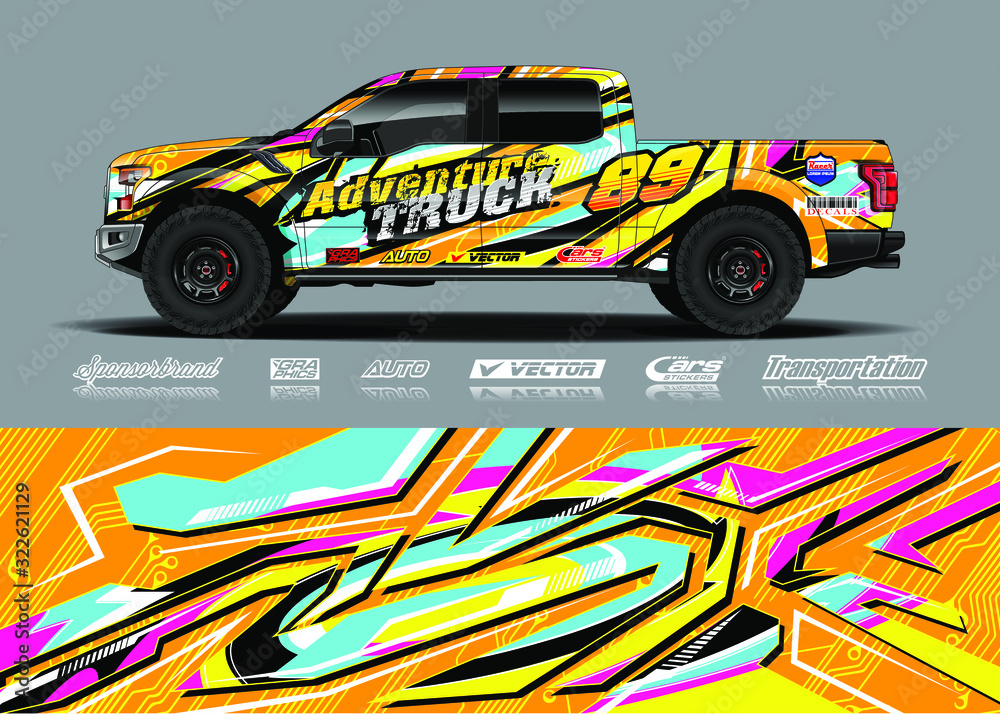 Truck wrap design vector illustration. Modern sport graphics. Abstract stripe racing and grunge background for wrap all vehicle, race car, rally, adventure vehicle and car livery.