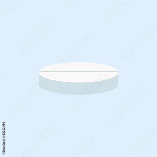 Round white pill in flat style isolated on blue background. 3d Vector illustration.Sign traditional cure for the virus or the common cold.