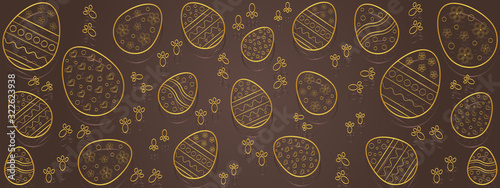 Hand drawn golden Easter eggs on a brown background. Happy Easter Day