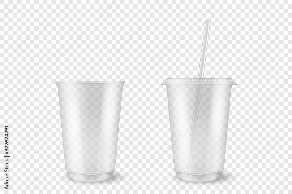 Premium Vector  Set of empty transparent plastic disposable cups isolated