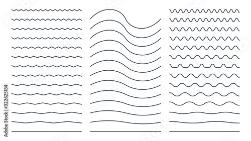 Set of Zigzag Wavy and Curvy Horizontal Lines. Flat Vector Design Template Elements