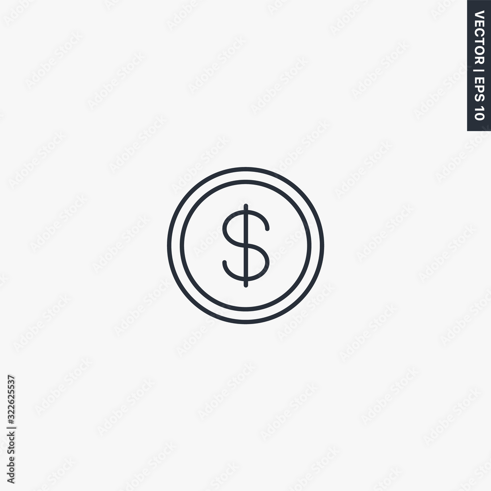 Coin dollar, linear style sign for mobile concept and web design Coin dollar, linear style sign for mobile concept and web design