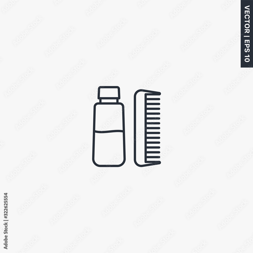 Comb and hair lotion, linear style sign for mobile concept and web design