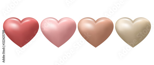 Set of realistic hearts of pastel colors for Valentine's day design on a white isolated background