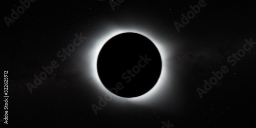 Fototapeta Naklejka Na Ścianę i Meble -  the total solar eclipse, view from outer space with stars of galaxy background, wide banner . elements of this image furnished by nasa