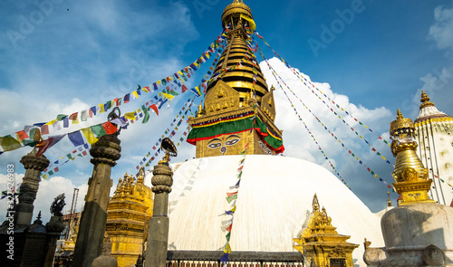The upper part of the stupa in Buddhist temple Swayambhunath in Kathmandu.