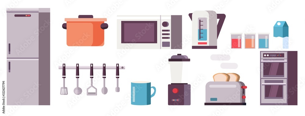 Vector set of household appliances design flat, modern style icons on white background. Vector set of household appliances design flat, modern style icons on white background.