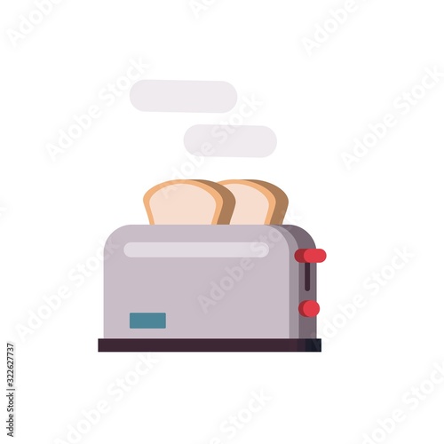 Steel toaster icon with two slices of bread. Vector flat style illustration on white background.